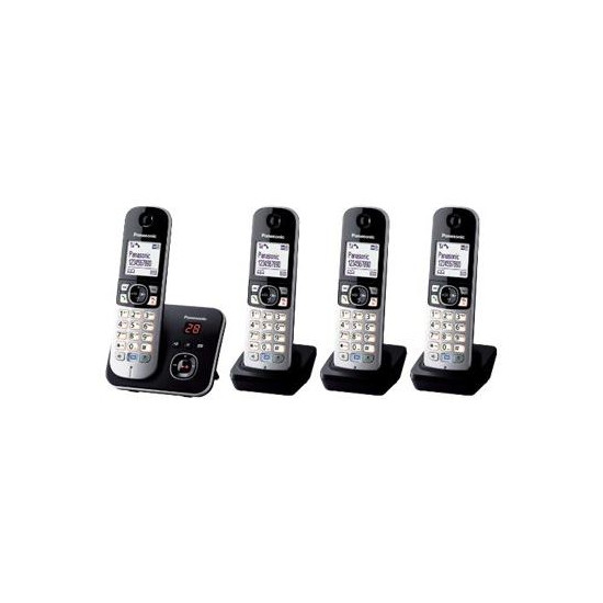 Panasonic KX-TG6824 - Téléphone sans fil - système de répondeur avec ID d'appelant - DECT - noir + 3 combinés supplémentaires