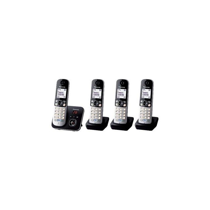Panasonic KX-TG6824 - Téléphone sans fil - système de répondeur avec ID d'appelant - DECT - noir + 3 combinés supplémentaires