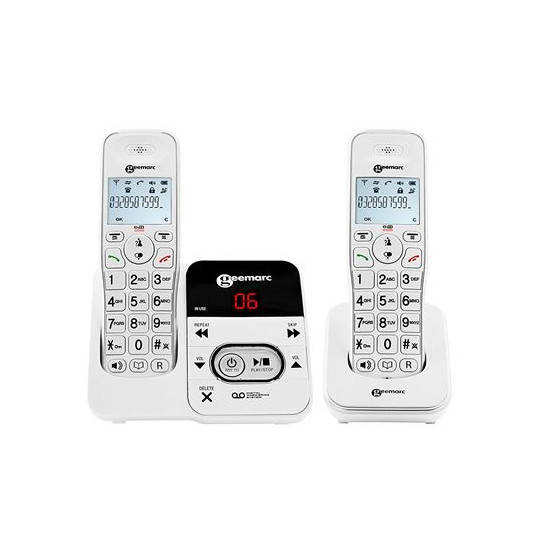 Geemarc Amplidect 295 Duo - Téléphone Fixe Duo sans Fil amplifié +30db Blanc
