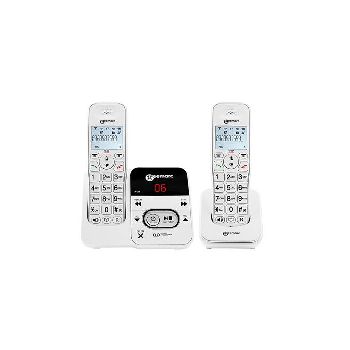 Geemarc Amplidect 295 Duo - Téléphone Fixe Duo sans Fil amplifié +30db Blanc