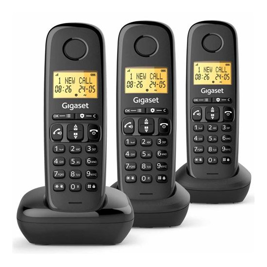 Gigaset Basic100 Trio Noir - Téléphone Sans Fil