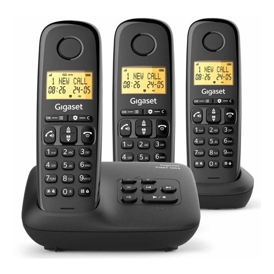 Gigaset Basic 100A Trio Noir - Téléphone sans fil