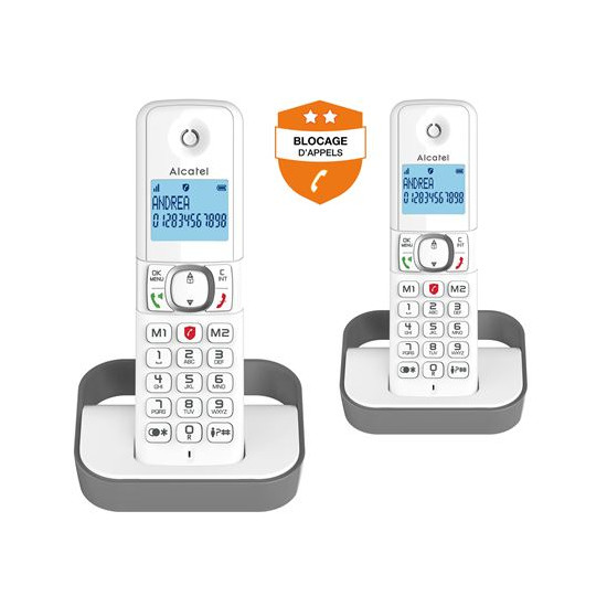 Téléphone fixe sans fil Alcatel F860 Duo Blanc et Gris