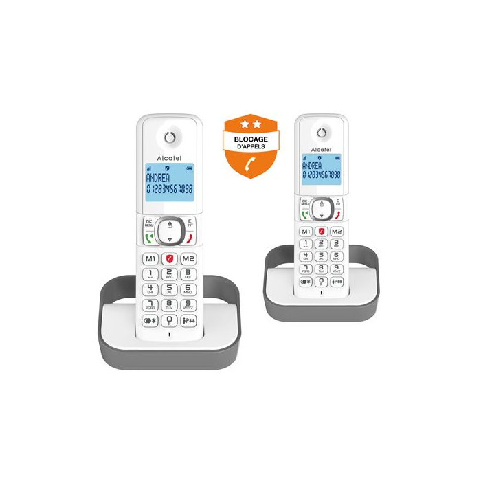 Téléphone fixe sans fil Alcatel F860 Duo Blanc et Gris