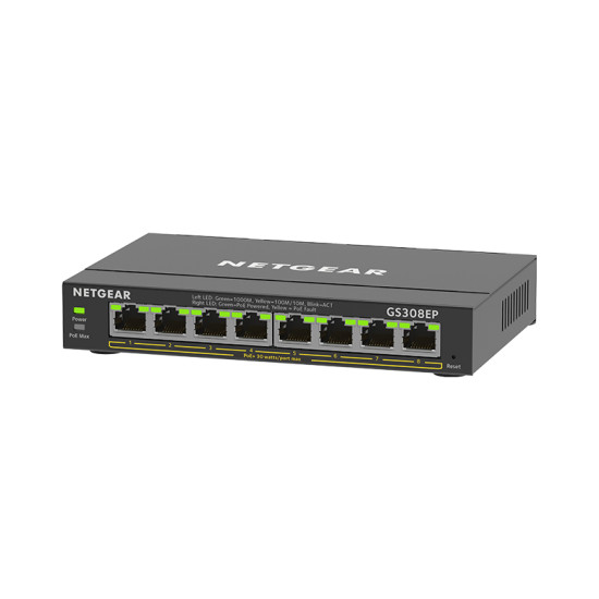 NETGEAR GS308EP Géré L2/L3 Gigabit Ethernet (10/100/1000) Connexion Ethernet, supportant l'alimentation via ce port (PoE) Noir -