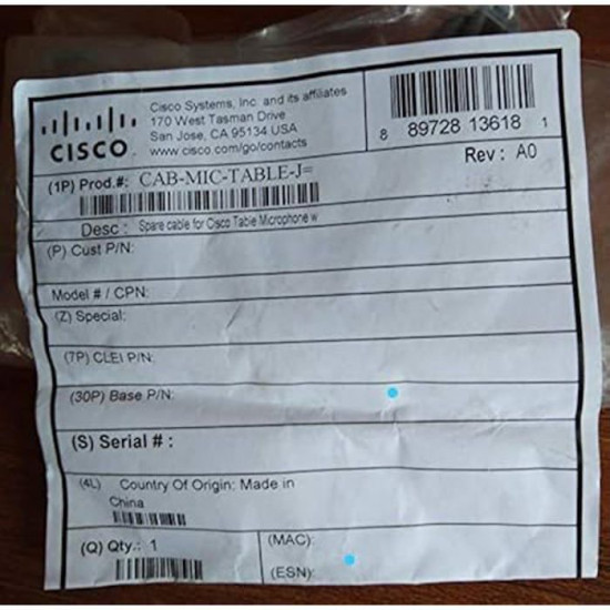 Câble audio Cisco Microphone de table 9 mètres