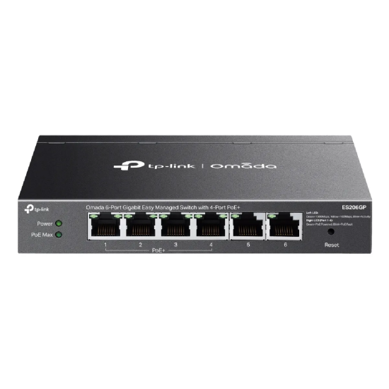 TP-Link Omada ES206GP V1 - Commutateur - Géré - 4 x 10/100/1000 (PoE+) + 2 x 10/100/1000 - de bureau, fixation murale - PoE+ (65
