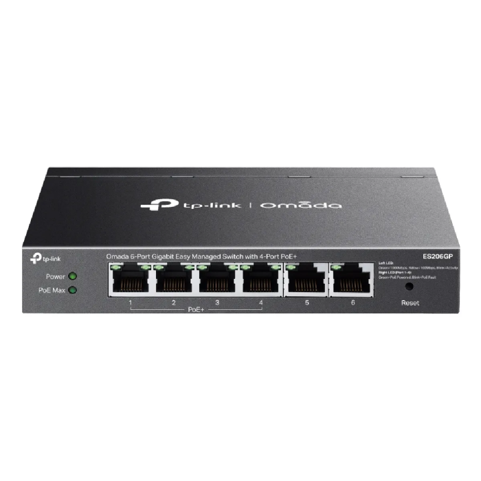 TP-Link Omada ES206GP V1 - Commutateur - Géré - 4 x 10/100/1000 (PoE+) + 2 x 10/100/1000 - de bureau, fixation murale - PoE+ (65