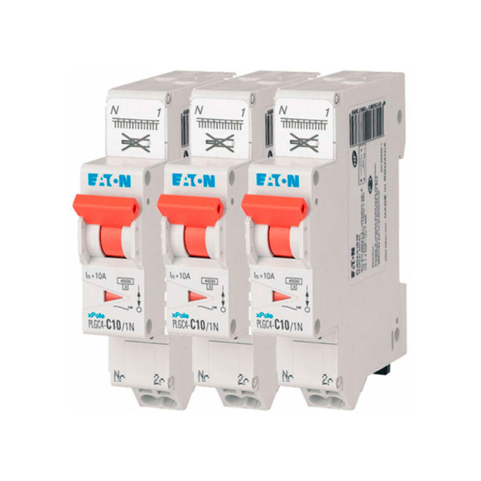 Lot De 3 Disjoncteurs Auto 10a Plg, Ph+n, Borne À Ressort, 4,5ka (en 60898) Courbe C - Eaton