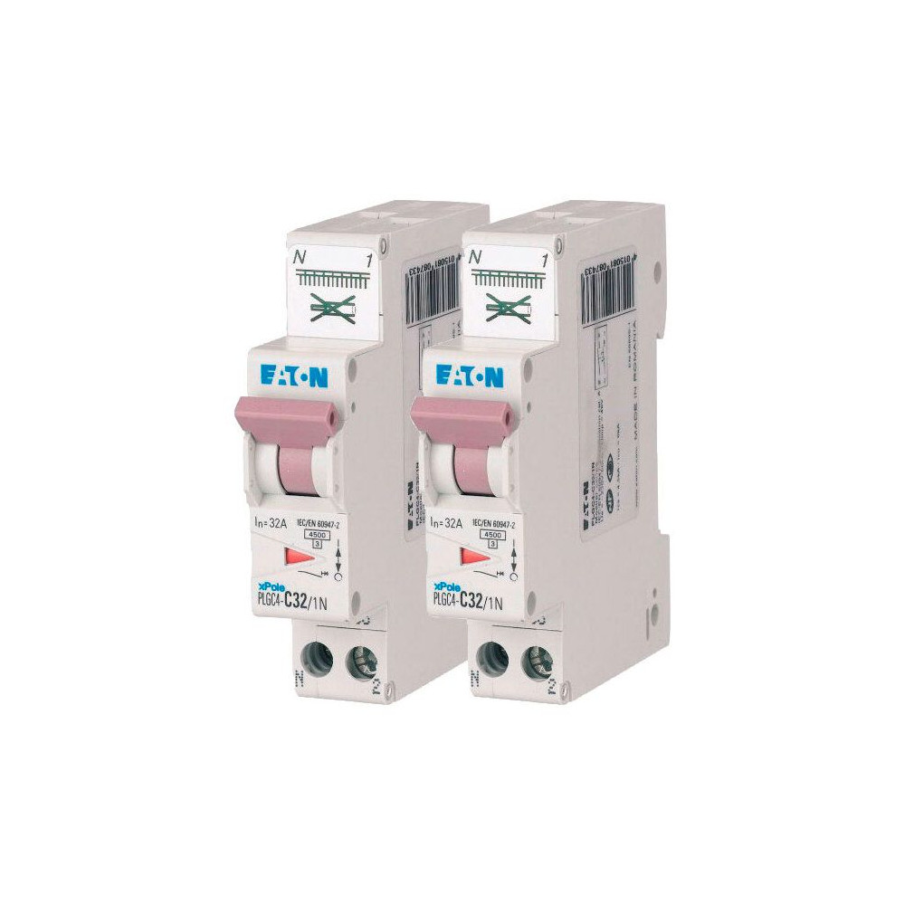 Lot de 2 disjoncteurs auto 32A PLG  Ph+N borne à ressort 45kA courbe C