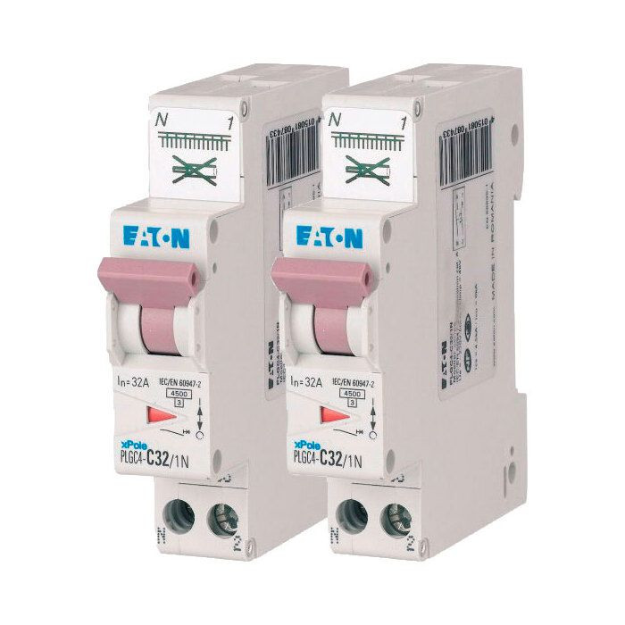 Lot de 2 disjoncteurs auto 32A PLG  Ph+N borne à ressort 45kA courbe C