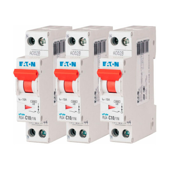 Eaton - Lot De 3 Disjoncteurs 10a Plg, Ph+n 4,5ka (en 60898) Courbe C