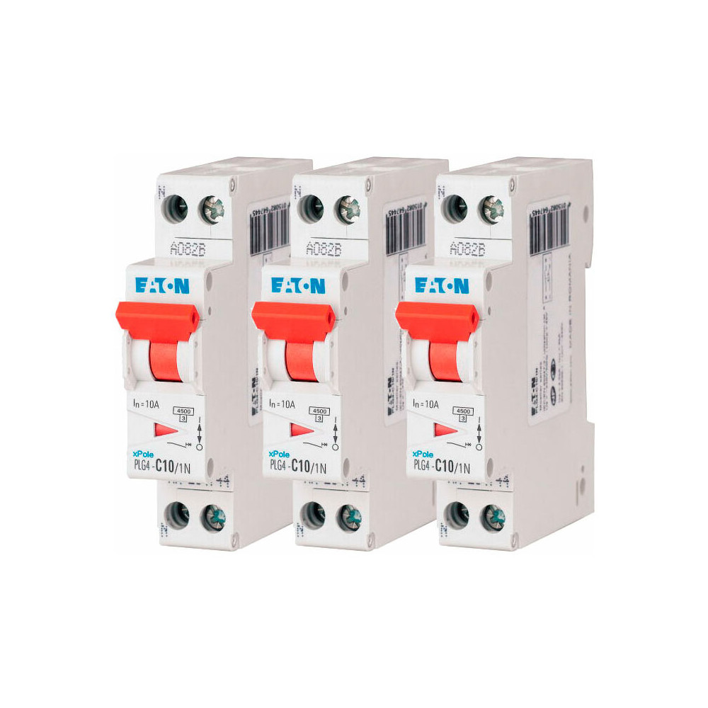Eaton - Lot De 3 Disjoncteurs 10a Plg, Ph+n 4,5ka (en 60898) Courbe C