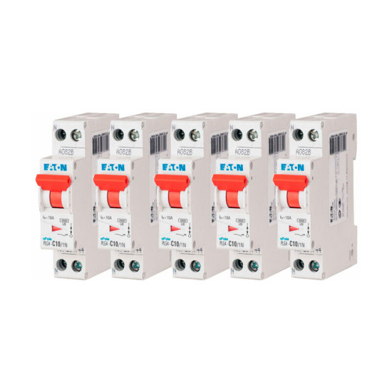 Eaton - Lot de 5 disjoncteurs 10A plg, Ph+N 4,5kA (en 60898) courbe c