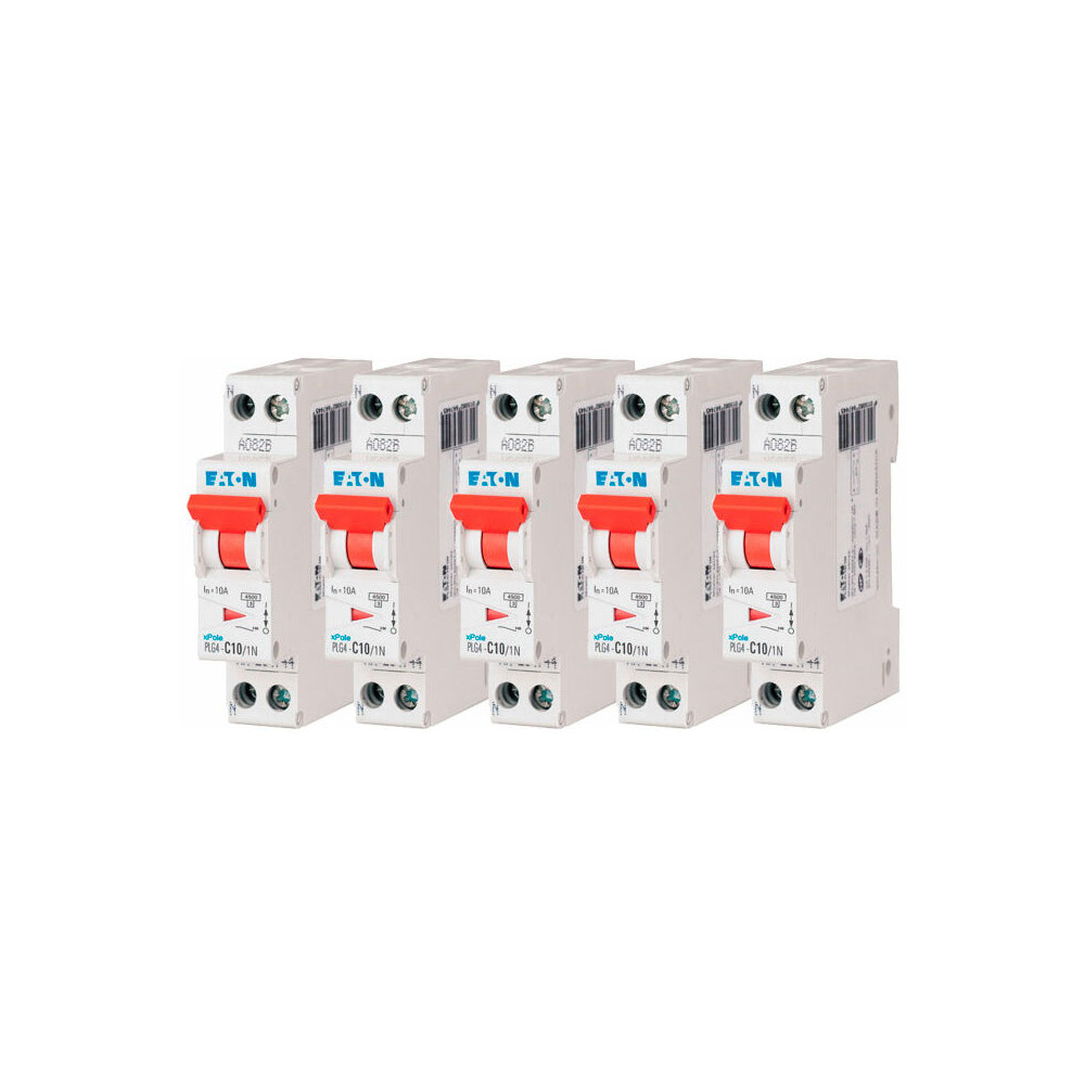 Eaton - Lot de 5 disjoncteurs 10A plg, Ph+N 4,5kA (en 60898) courbe c