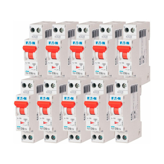 Eaton - Lot de 10 disjoncteurs 10A plg, Ph+N 4,5kA (en 60898) courbe c
