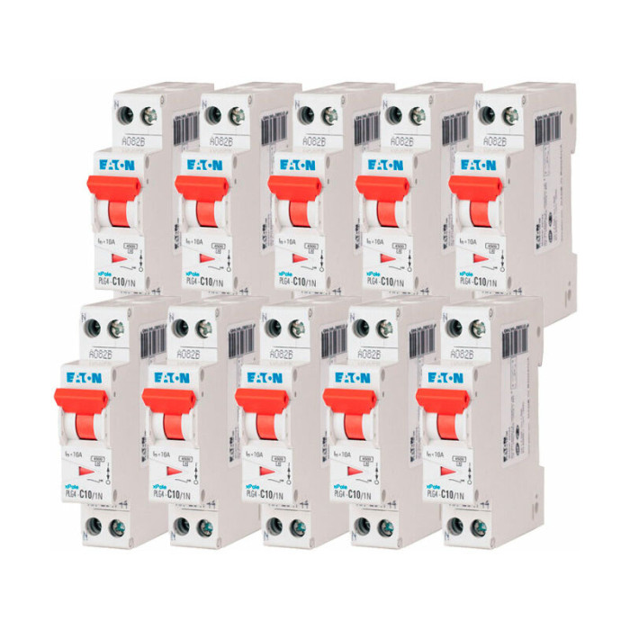 Eaton - Lot de 10 disjoncteurs 10A plg, Ph+N 4,5kA (en 60898) courbe c