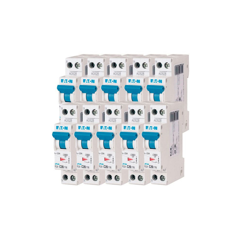 Lot de 10 disjoncteurs 20A PLG Ph+N 45kA (EN 60898) courbe C