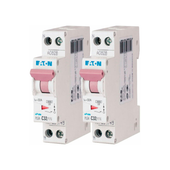 Lot De 2 Disjoncteurs 32a Plg, Ph+n 4,5ka (en 60898) Courbe C Eaton