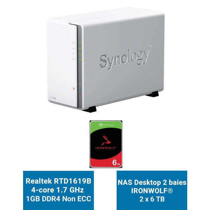 Synology DiskStation DS223J Serveur NAS IRONWOLF 12To (2x6To)