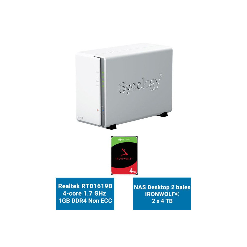 Synology DiskStation DS223J Serveur NAS IRONWOLF 8To (2x4To)