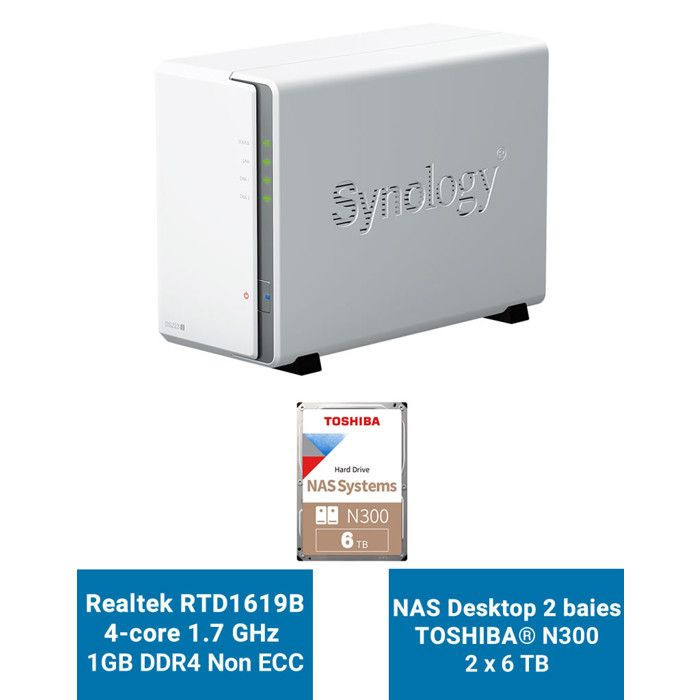 Synology DiskStation DS223J Serveur NAS Toshiba N300 12To (2x6To)