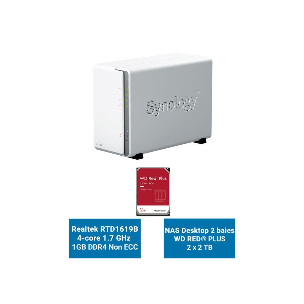 Synology DiskStation DS223J Serveur NAS WD RED PLUS 4To (2x2To)