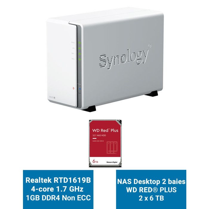 Synology DiskStation DS223J Serveur NAS WD RED PLUS 12To (2x6To)