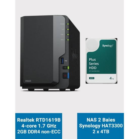 Synology DS223 NAS Serveur 8To - Performance Fiable