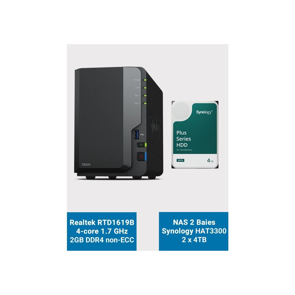 Synology DS223 NAS Serveur 8To - Performance Fiable