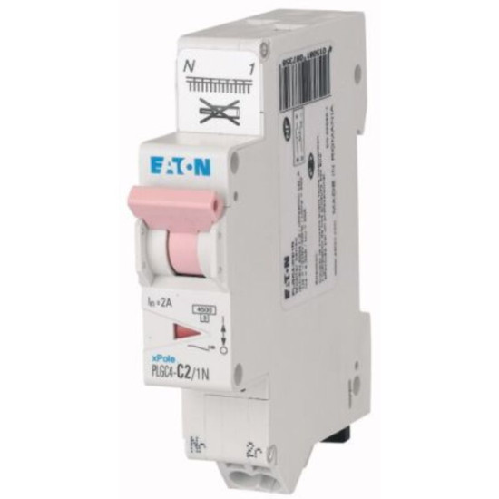 Eaton - Disjoncteur 2A plg, Ph+N, borne à ressort, 4,5kA (en 60898) courbe c