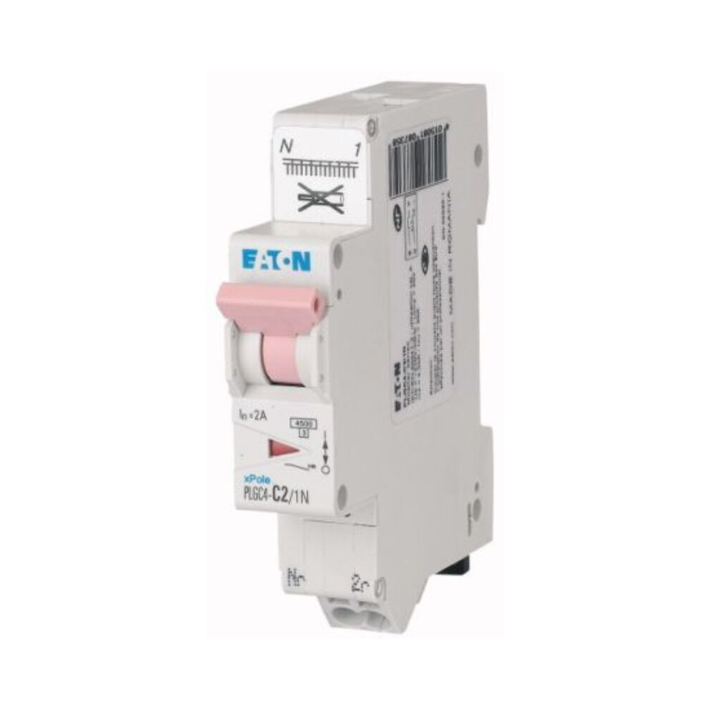 Eaton - Disjoncteur 2A plg, Ph+N, borne à ressort, 4,5kA (en 60898) courbe c