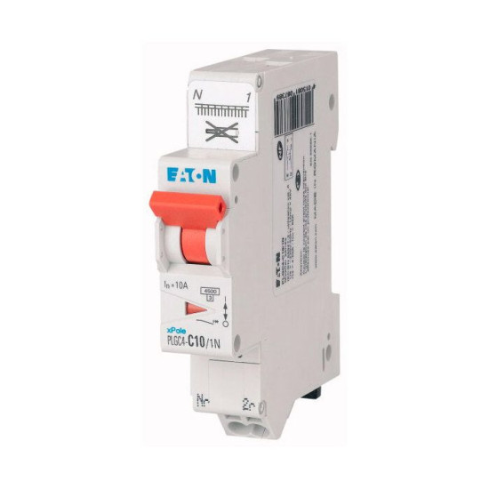 Disjoncteur auto 10A PLG Ph+N borne à ressort 45kA (EN 60898) courbe C