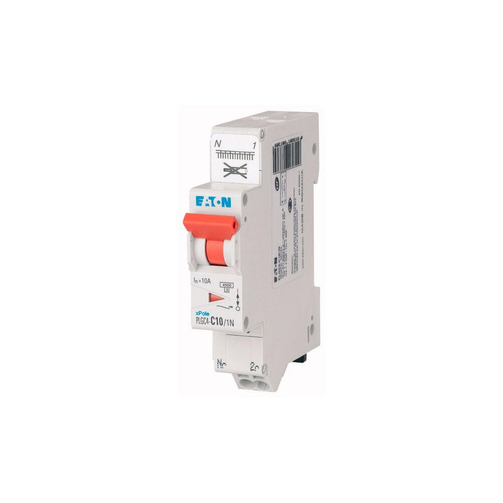 Disjoncteur auto 10A PLG Ph+N borne à ressort 45kA (EN 60898) courbe C