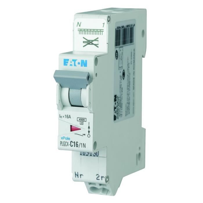 PLGC4-C16/1N - DISJ PH+N BORNE RES 16A 45KA (EN 60898) CBE C