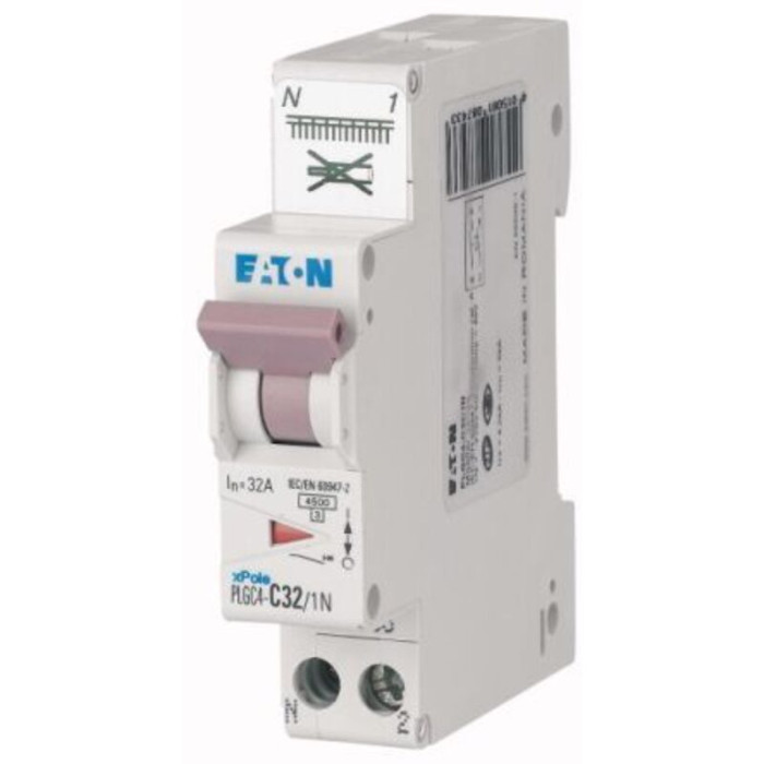 Eaton - Disjoncteur auto 32A plg , Ph+N, borne à ressort, 4,5kA (en 60898) courbe c