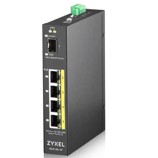 Zyxel RGS100-5P Non-géré L2 Gigabit Ethernet (10/100/1000) Connexion Ethernet, supportant l'alimentation via ce port (PoE) Noir 