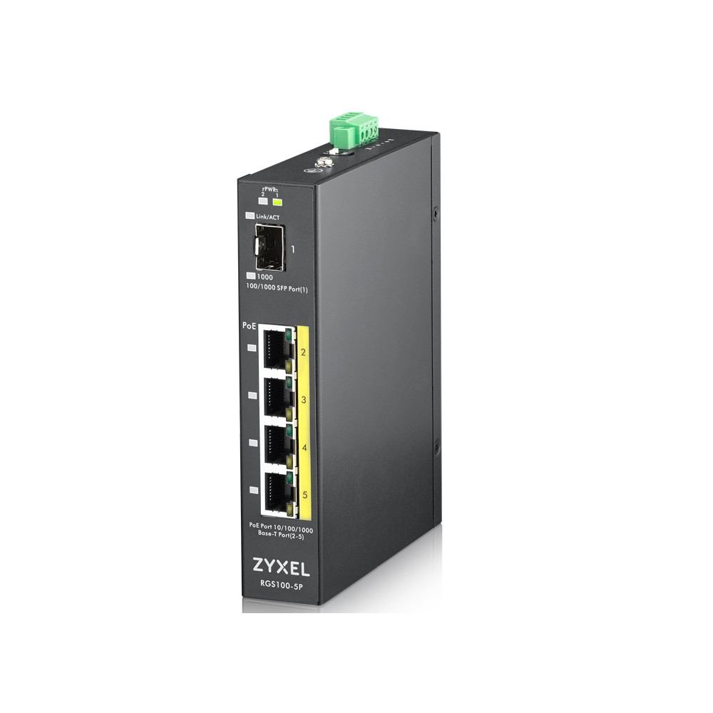 Zyxel RGS100-5P Non-géré L2 Gigabit Ethernet (10/100/1000) Connexion Ethernet, supportant l'alimentation via ce port (PoE) Noir 