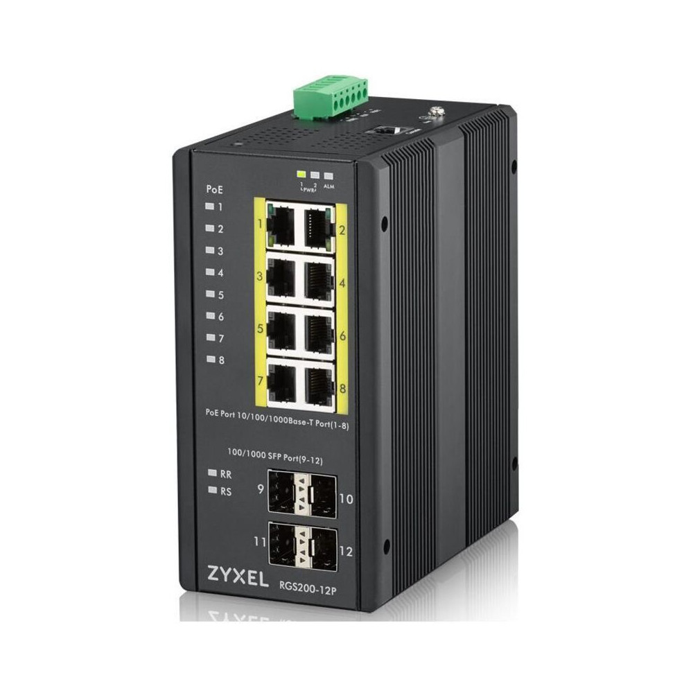 Zyxel Rgs200-12p Géré L2 Gigabit Ethernet (10/100/1000) Connexion Ethernet, Supportant L'Alimentation Via Ce Port (poe) Noir
