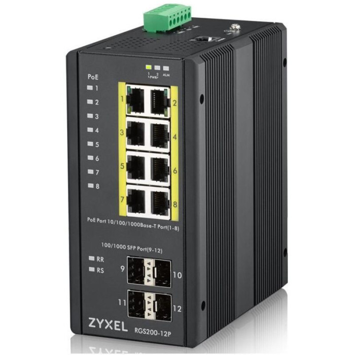 Zyxel Rgs200-12p Géré L2 Gigabit Ethernet (10/100/1000) Connexion Ethernet, Supportant L'Alimentation Via Ce Port (poe) Noir