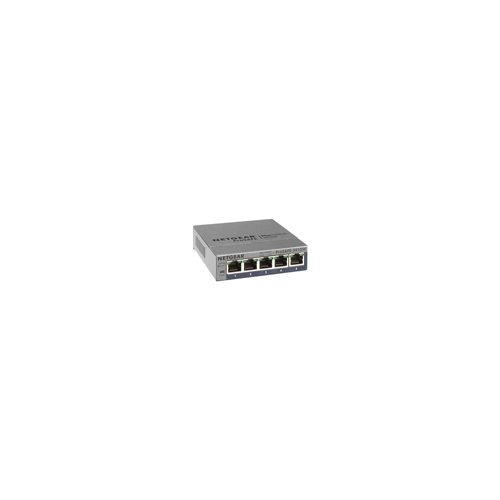 Switch Ethernet Gigabit 5 Ports 10/100/1000 mbps (GS105E) Smart Manageable, Bureau ou Rackable, Métal, Silencieux , Protection P