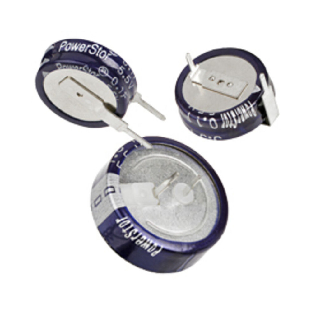 Supercondensateur, 0.33F, 5.5V c.c., Traversant, 11.5 (Dia.) x 5.2mm, pas de 10mm, -25 °c +70 °c.