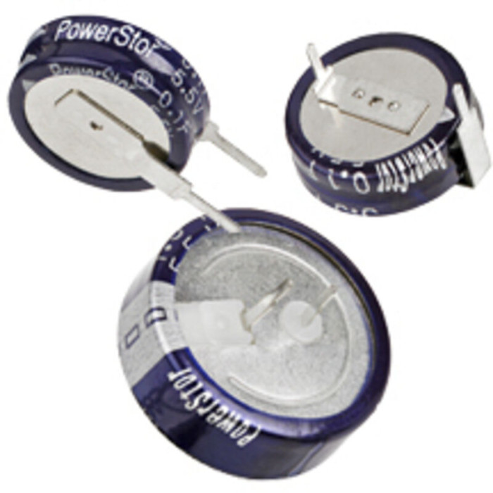 Supercondensateur, 0.33F, 5.5V c.c., Traversant, 11.5 (Dia.) x 5.2mm, pas de 10mm, -25 °c +70 °c.