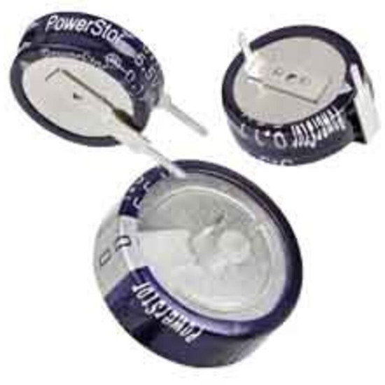 Supercondensateur, 0.22F, 5.5V c.c., Traversant, 13.5 (Dia.) x 6.5mm, pas de 5mm, -25 °C +70 °C.