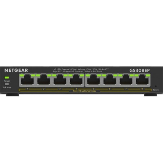 NETGEAR 8-Port Gigabit Ethernet PoE+ Plus Switch (GS308EP) Géré L2/L3 Gigabit Etherne...