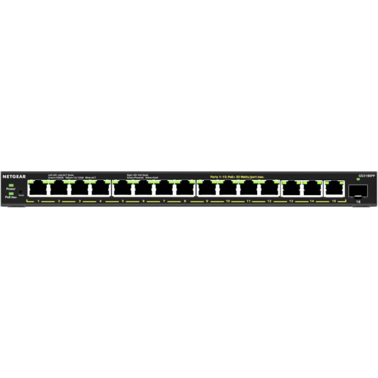 Netgear Switch PoE+ GS316EPP 16 ports - 1 GBit/s
