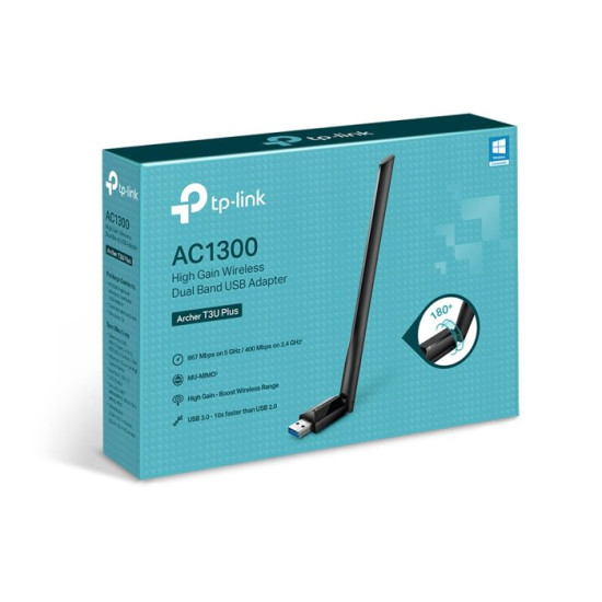 Clé WiFi AC1300 Mbps - TP-Link Archer T3U Plus - Antenne  gain élevé 5dBi - Compatible avec Windows et macOS