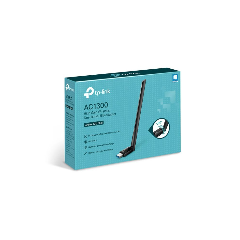 Clé WiFi AC1300 Mbps - TP-Link Archer T3U Plus - Antenne  gain élevé 5dBi - Compatible avec Windows et macOS
