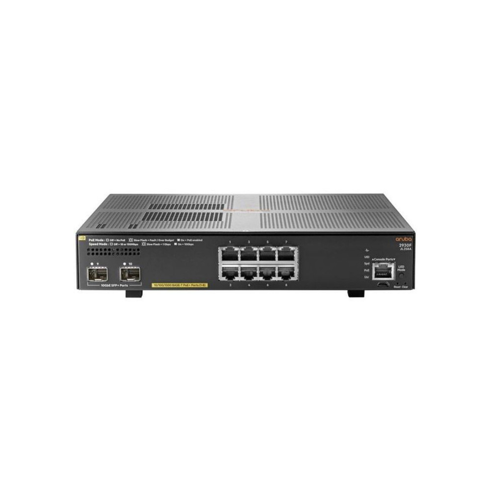 HPE ARUBA Commutateur 2930F 8G PoE+ 2SFP+ - C3 - Géré - 8 x 10/100/1000 (PoE+) + 2 x 1 gigabit/10 gigabit SFP+ (liaison montan