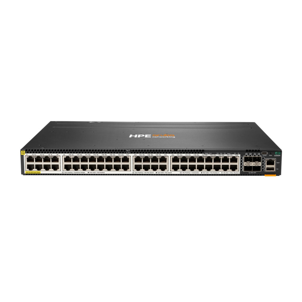 HPE Aruba Networking CX 6300M 48-port Smart Rate 1/2.5/5GbE Class 6 PoE and 4-port SFP56 Switch - Neuf